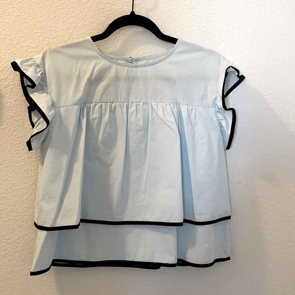 Baby Blue With Ruffle &  Black Details Cotton Top